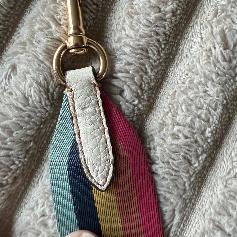 Coach Multi Color Stripe Webbing Handbag Strap White Leather Gold Hardware